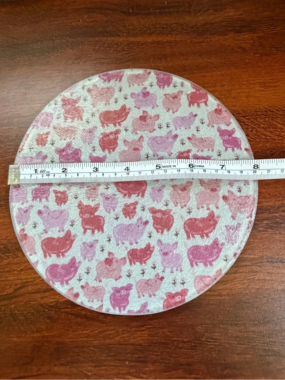 Round Pink Pig Pattern Serving Tray - Unbranded